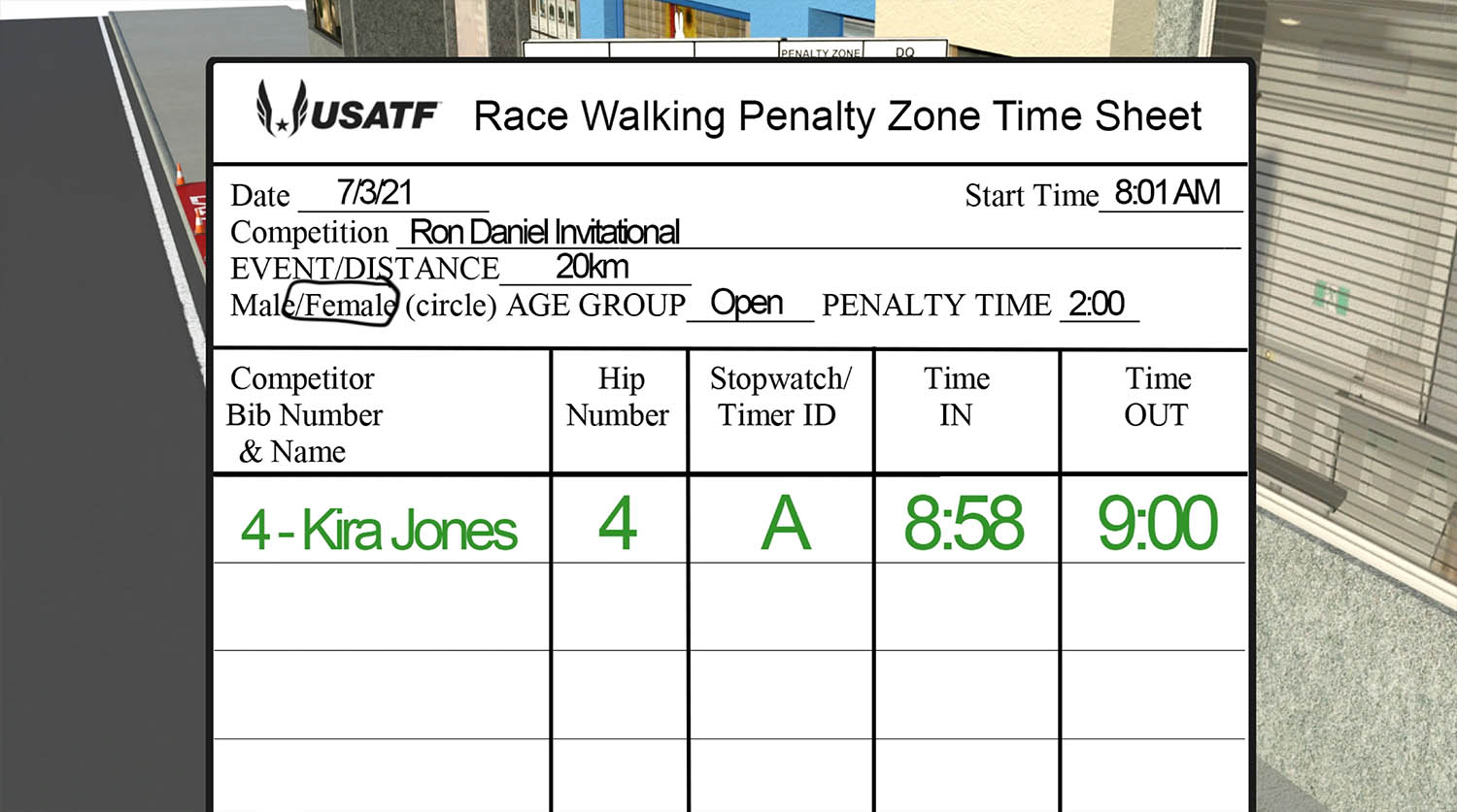 First Row on the Penalty Zone Sheet