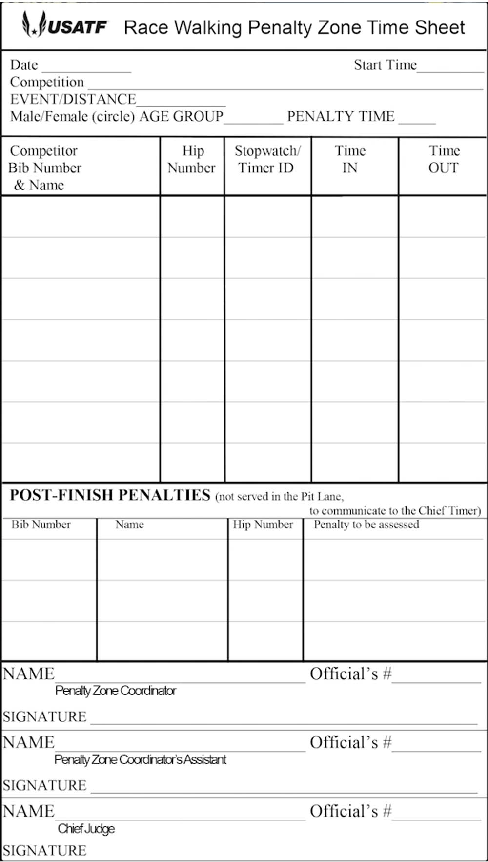 Blank Penalty Zone Sheet