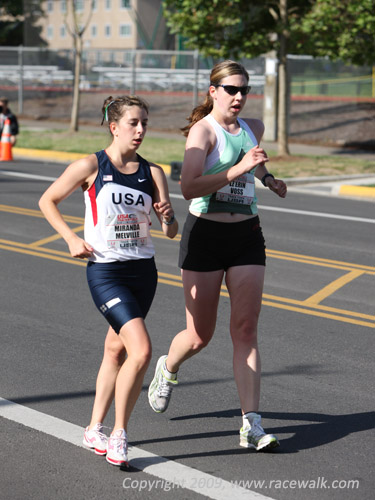 Miranda Melville and L'eerin Voss battling for 4th and 5th at the 20K Women's Race Walking Nationals